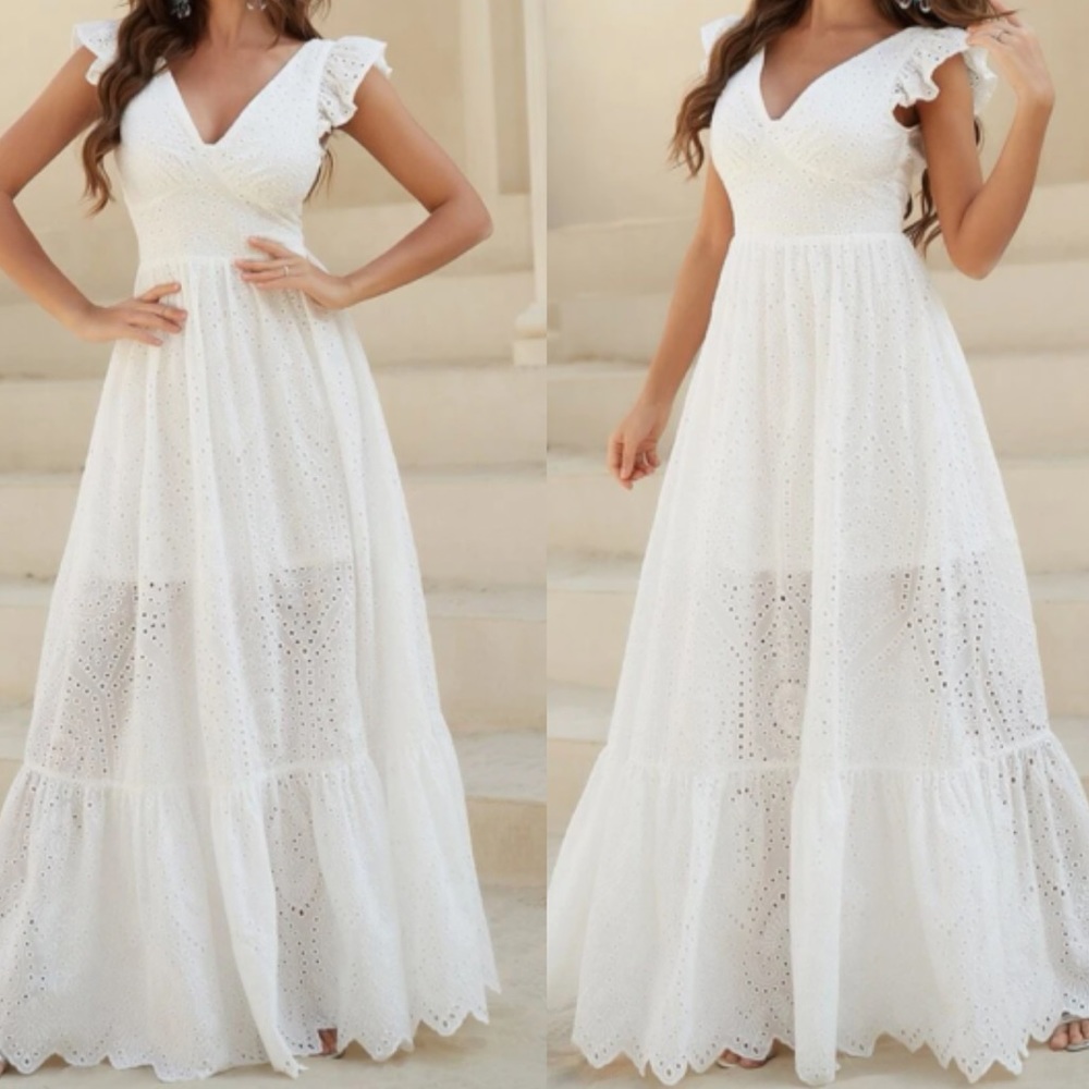 Boho white lace up back maxi dress - Picture 3 of 4